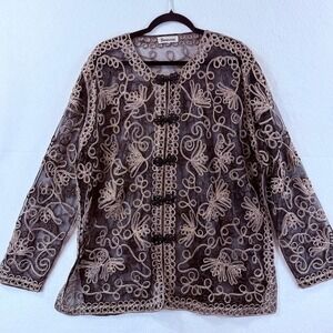 Jeannie Sheer Mesh Jacket Womens 2X Black Gold Whimsigoth Regencycore‎ Fairycore